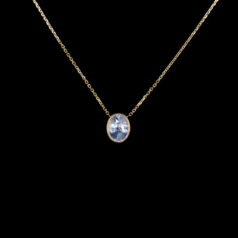 ladies fashion-forward necklaces-LIGHT BLUE SAPPHIRE PENDANT NECKLACE OVAL SHAPE CUT BEZEL 14k YELLOW GOLD 2.25ct