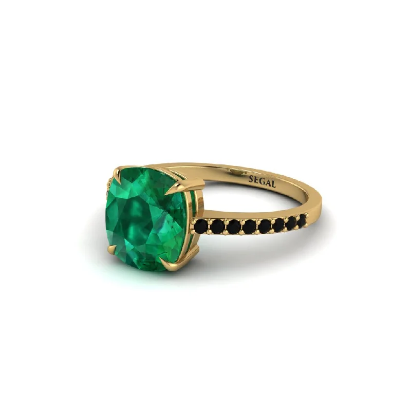 stackable ladies engagement rings-Gold Handmade Cushion Cut Emerald Engagement Ring - Whitney No. 34