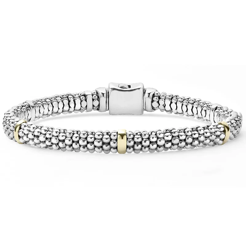 ladies infinity bracelets-Signature Caviar Five Gold Station Caviar Bracelet | 6mm