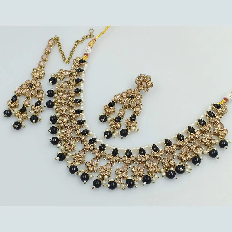 ladies heart necklaces-Rani Sati Jewels Gold Plated Crystal and Pearl Necklace Set