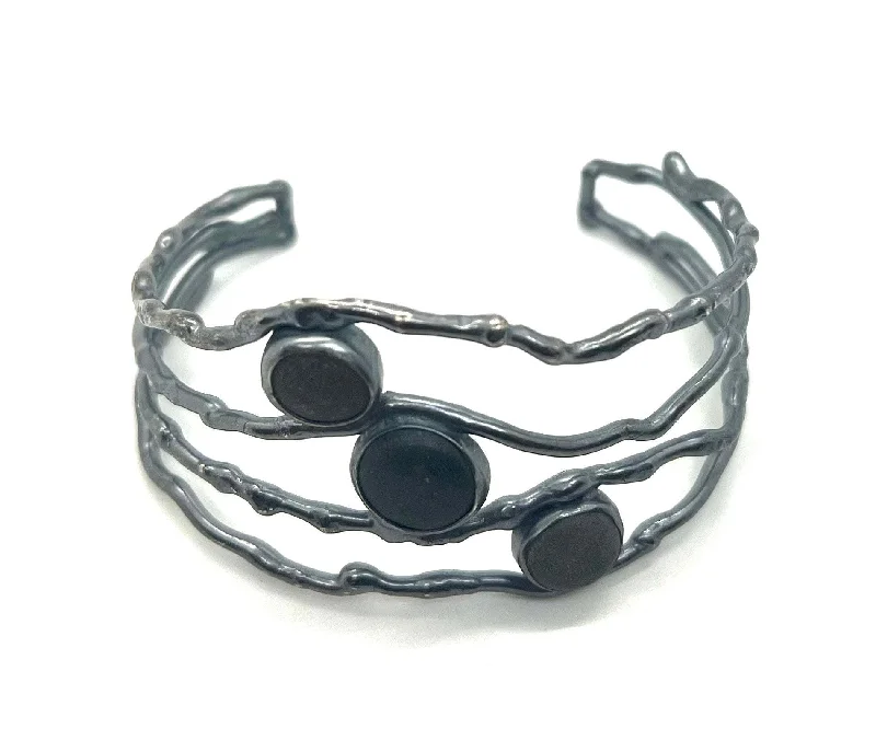 ladies elegant bangles for women-Wire Twig and Rock Cuff Bracelet