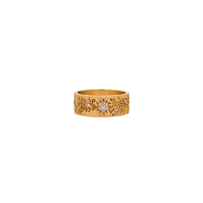 ladies diamond solitaire rings-18 Karat Yellow Gold Fleur Band with White Diamonds