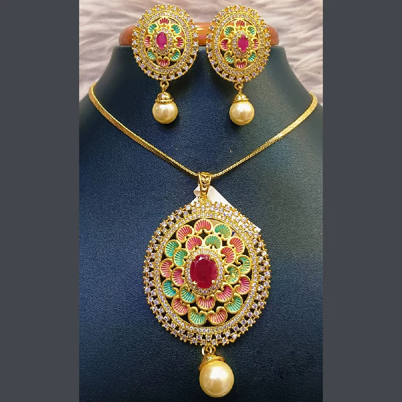 ladies blue sapphire necklaces-Jain Jewellers Gold Plated AD Stone Necklace Set