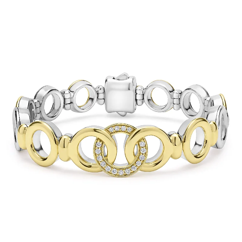 ladies stackable bangles-Signature Caviar Two-Tone Interlocking Diamond Link Bracelet