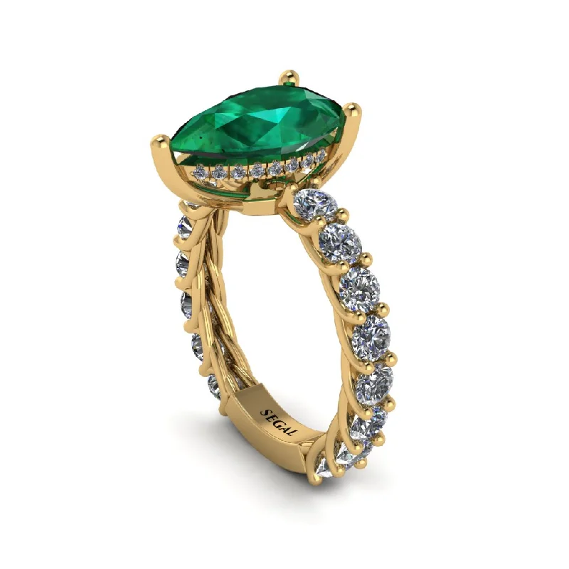 luxurious ladies engagement rings-14K Gold Pear-Shaped Emerald Engagement Ring - Raquel No. 4