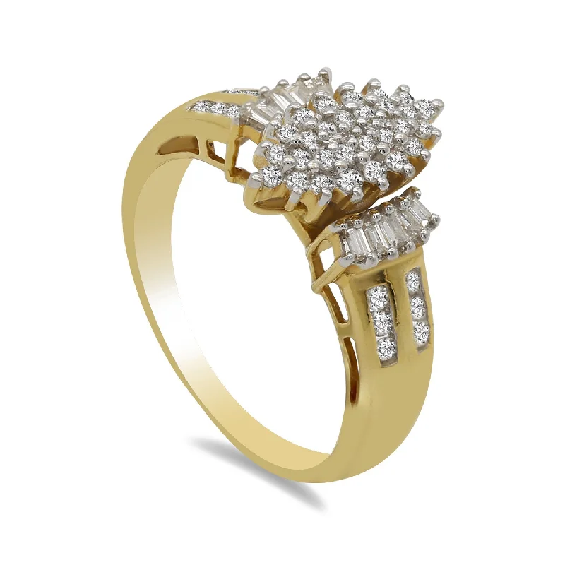 ladies custom engagement rings-0.50CT Diamond Ring W/Marquise Cluster Frame Set in 18K Yellow Gold