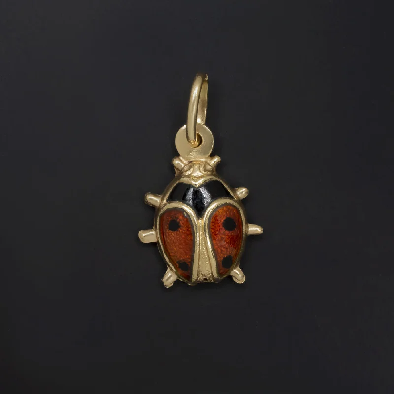 ladies pearl pendant necklaces-SOLID 18k YELLOW GOLD LADYBUG CHARM ENAMEL PENDANT NECKLACE LADYBIRD BEETLE CUTE