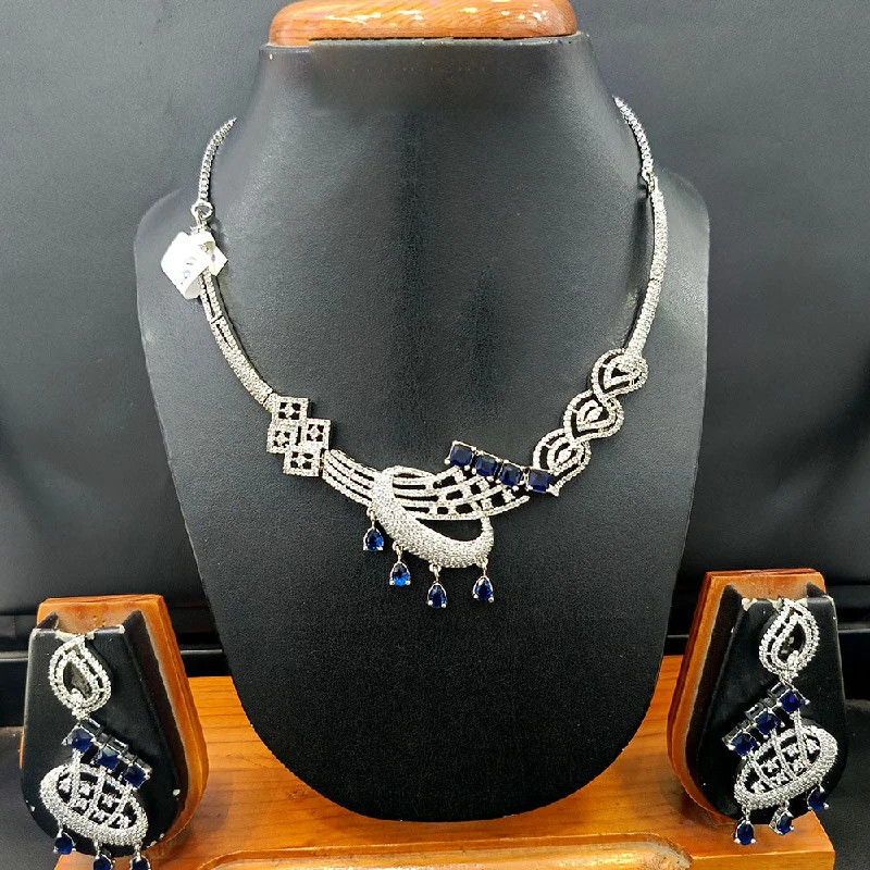 ladies inspirational necklaces-Jain Jewellers Silver Plated AD Necklace Set