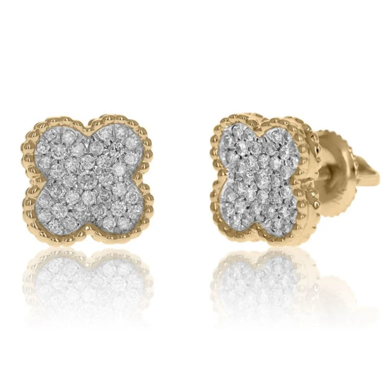 ladies fashion earrings-Diamond Clover Stud Earrings | 14K Gold