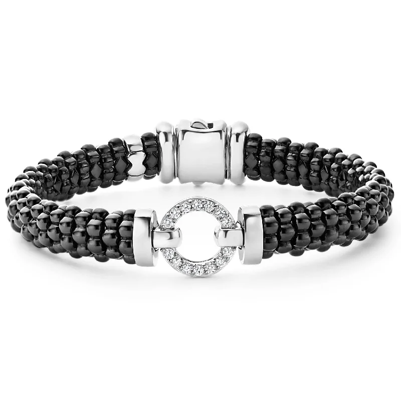 ladies bracelet sets-Black Caviar Ceramic Diamond Circle Bracelet | 9mm