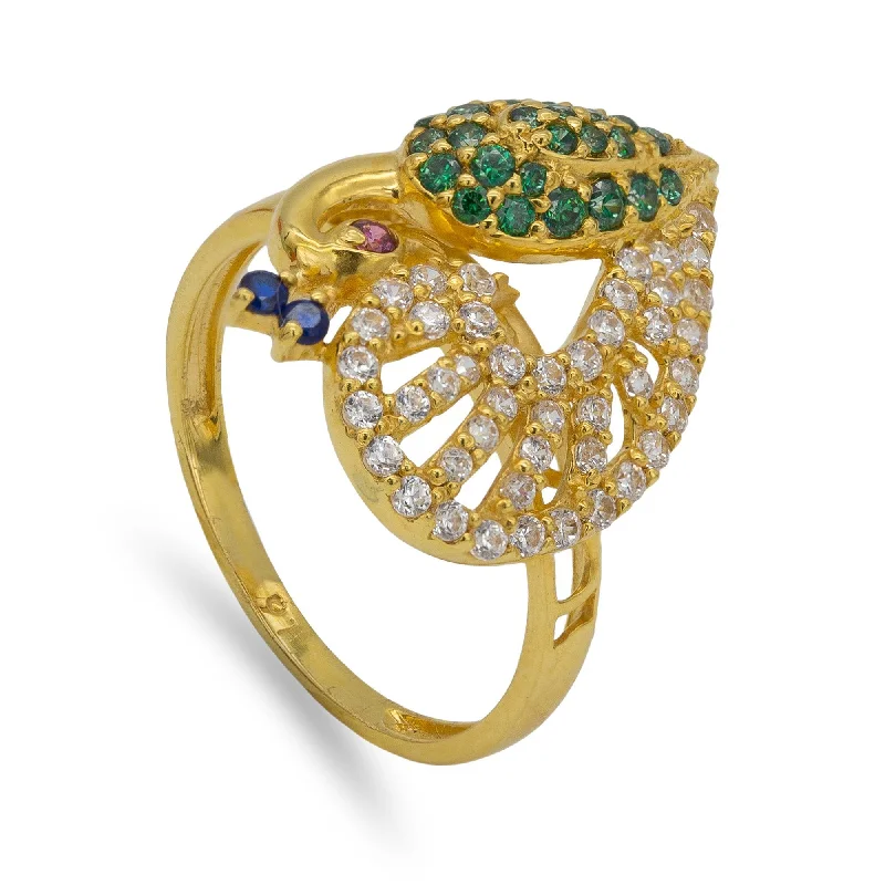 ladies opal rings-22K Yellow Gold Swarovski Pavé Peacock Ring