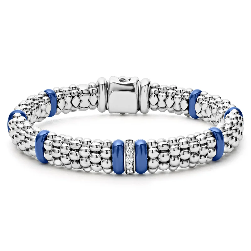 ladies traditional bracelets-Blue Caviar Single Station Diamond Caviar Bracelet | 9mm