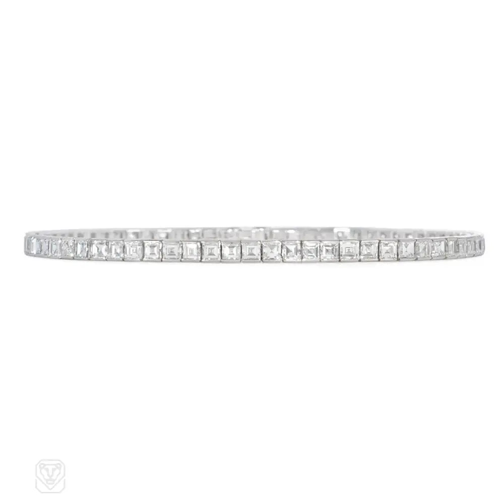 ladies sterling silver bracelets-Square-cut diamond and platinum line bracelet