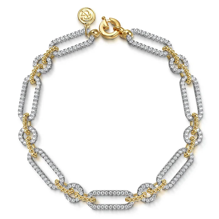 ladies pearl bangles-14K White and Yellow Gold Diamond Bujukan Link Bracelet