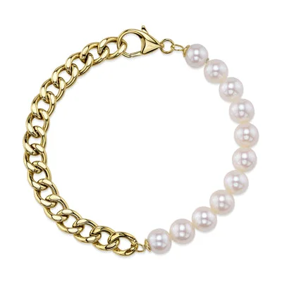 ladies chic bracelets-CULTURED PEARL LINK BRACELET