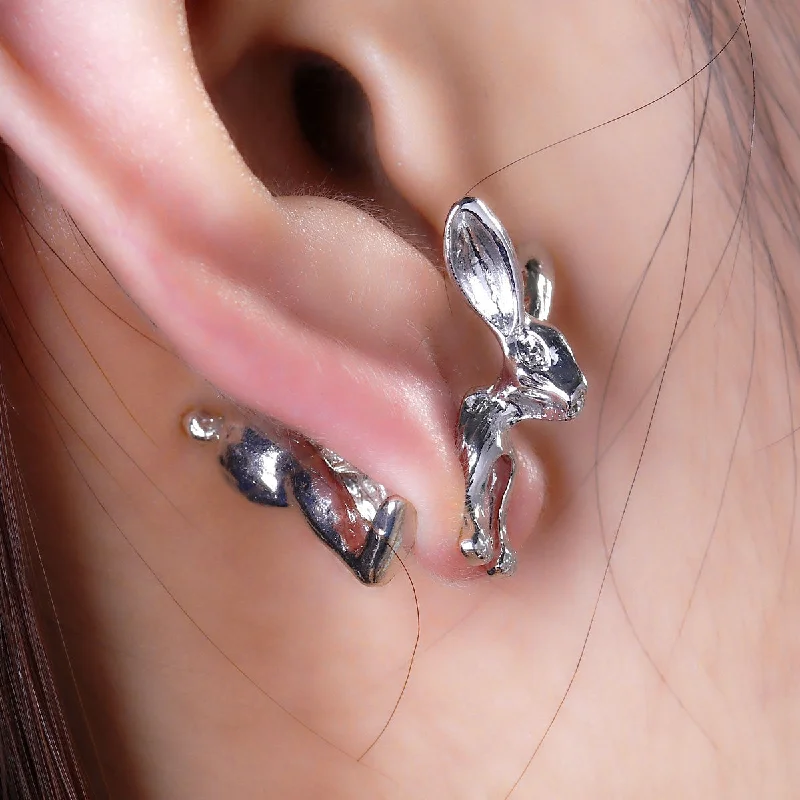 ladies trendy earrings-SEXY SPARKLES Sexy Sparkles Rabbit 3D Double Sided Ear Stud Earrings for Women