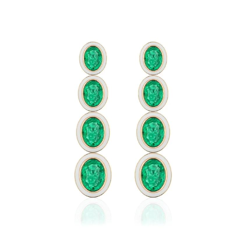 ladies precious stone earrings-Emerald Tier-Drop Earrings with Enamel