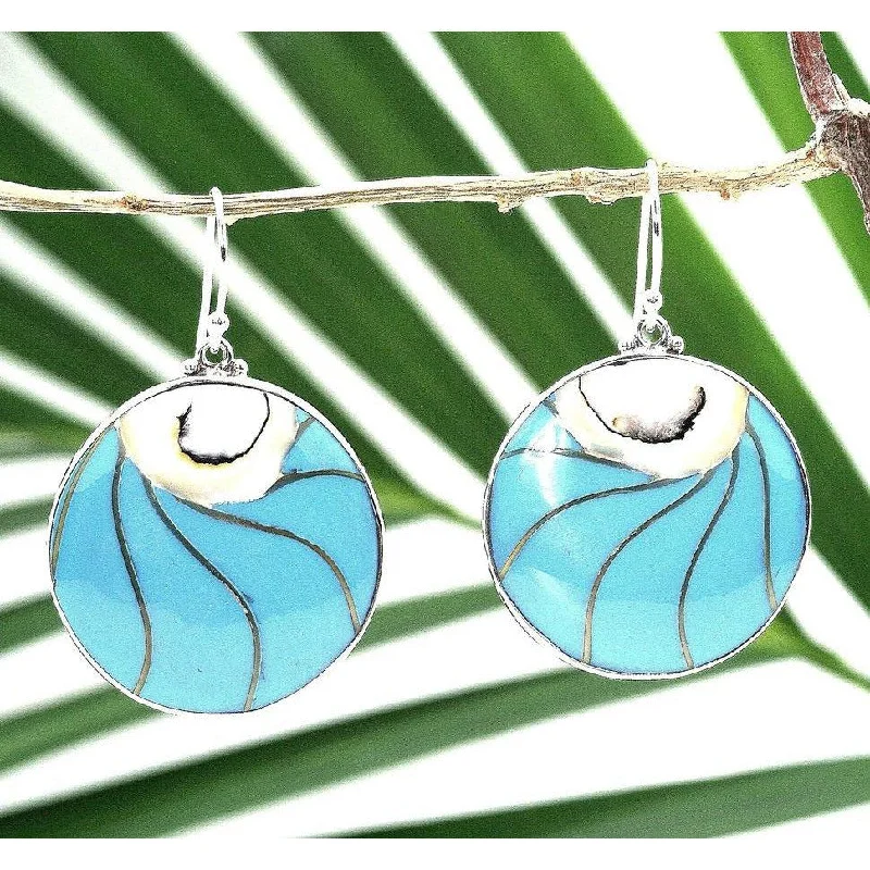 ladies bridal hoop earrings-Robin Egg Blue Natural Nautilus Shell Earrings