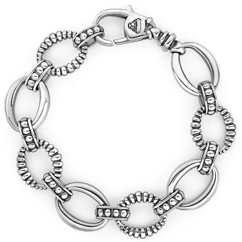 ladies tennis bracelets-Signature Caviar Oval Fluted Link Bracelet