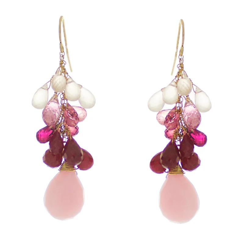 ladies layered earrings-Rose Pompadour Drop Earrings