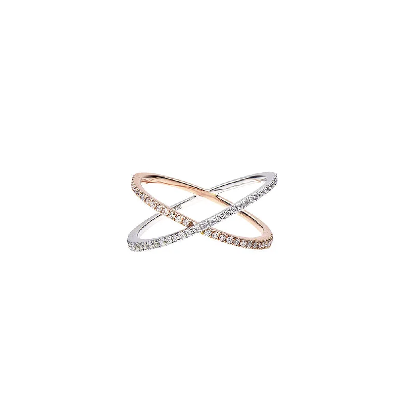 ladies multi-stone rings-18 Karat Two Tone White and Rose gold Diamond galaxy ring