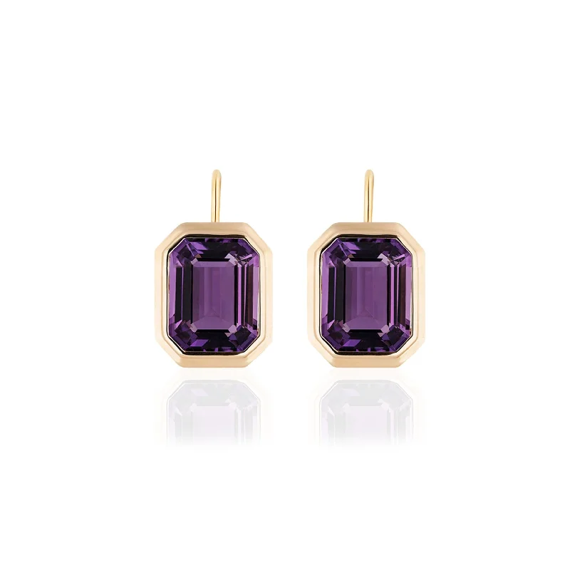 ladies gold earrings-Emerald-Cut Bezel Set Earrings on Wire