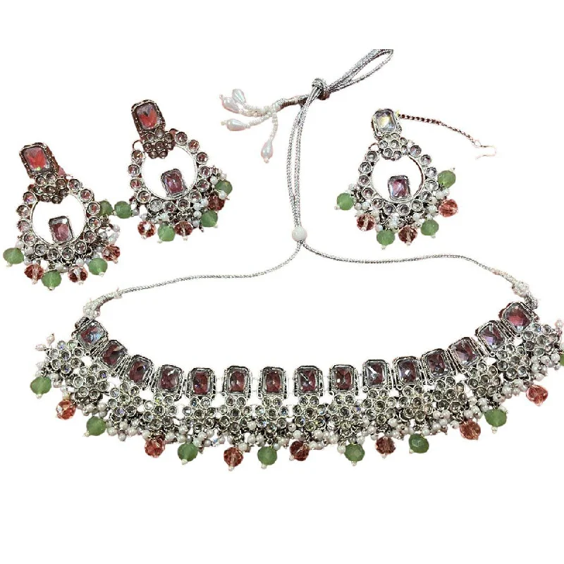 ladies bridal necklaces-Anjali Jewellery Crystal Stone And Beads Necklace Set