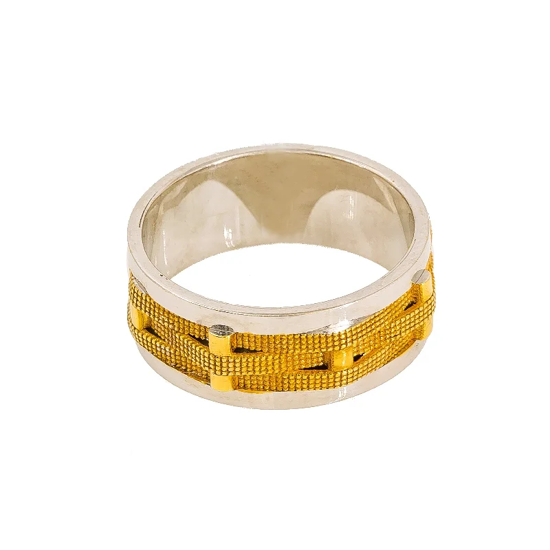 ladies wedding band rings-22K Multi Tone Gold Band Ring for Men W/ Crossover Pipe Detail