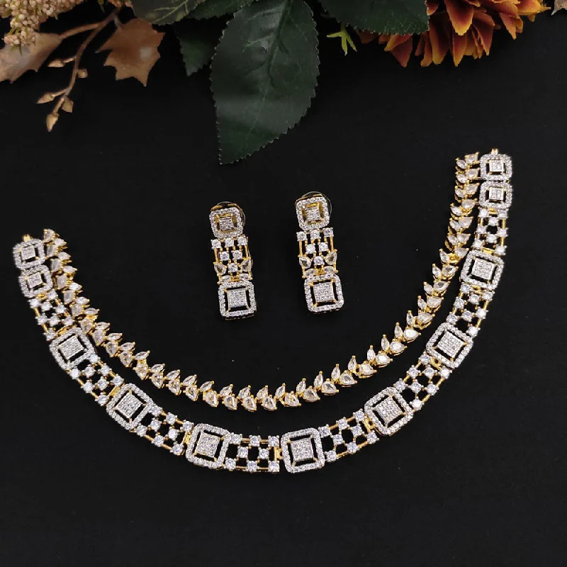 ladies custom necklaces-Aamrapali Gold Plated AD Necklace Set