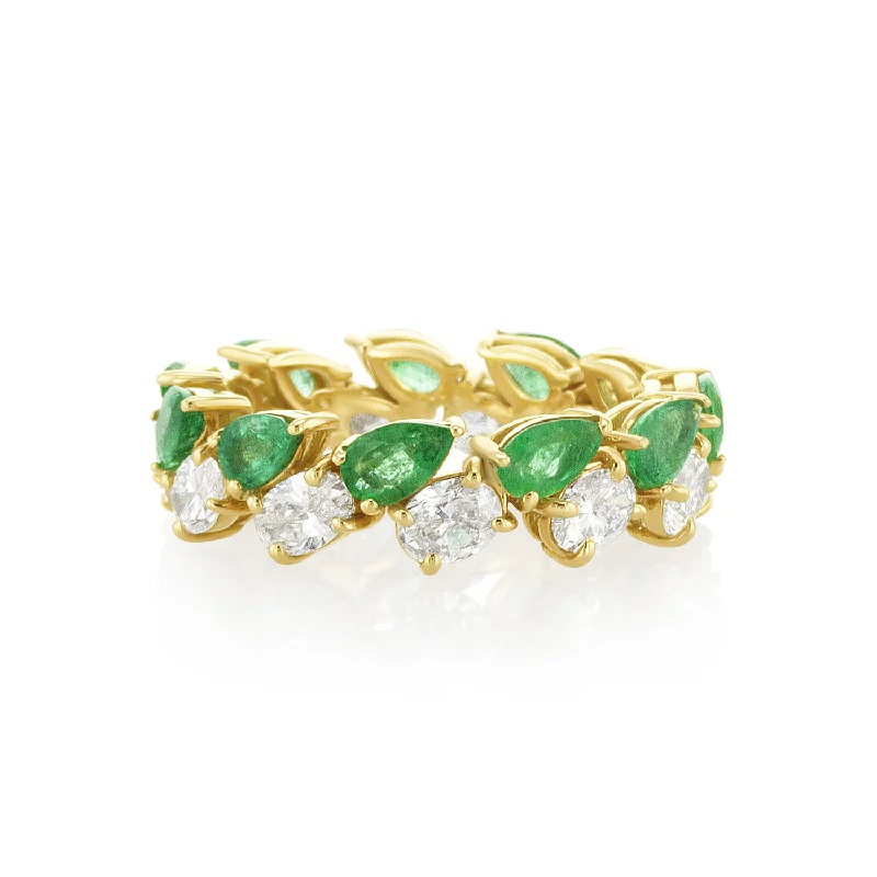 ladies simple design rings-2.35 Carat Natural Diamonds/1.93 Carat Emerald Eternity Band in 18K Yellow Gold