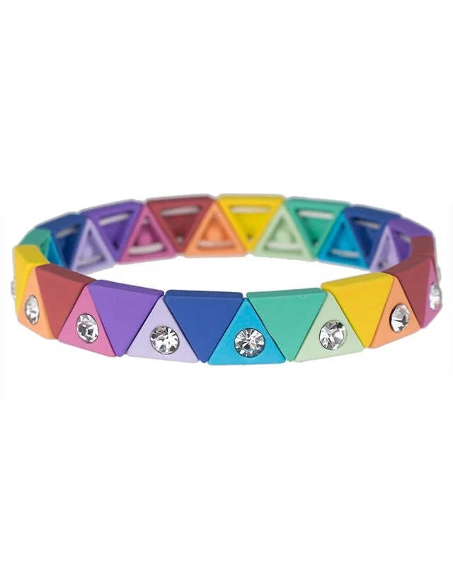 ladies large bangles-Rainbow Triangle Stretch Bracelet with Crystals