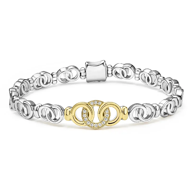 ladies trendy bracelets-Signature Caviar Two-Tone Interlocking Diamond Link Bracelet