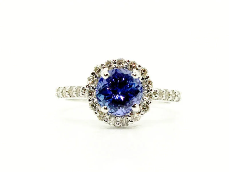 ladies classic gold rings-Round Tanzanite & Halo Diamond Ring AD No. 1003