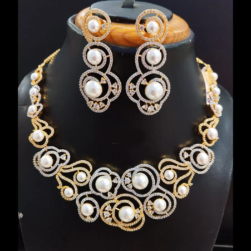 ladies infinity necklaces-Jain Jewellers Gold Plated AD Necklace Set