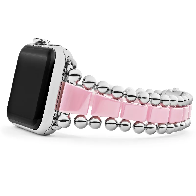 ladies wedding bracelets-Smart Caviar Pink Ceramic and Stainless Steel Watch Bracelet-42-49mm