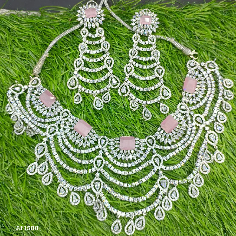 ladies romantic necklaces-Jain Jewellers Silver Plated AD Necklace Set