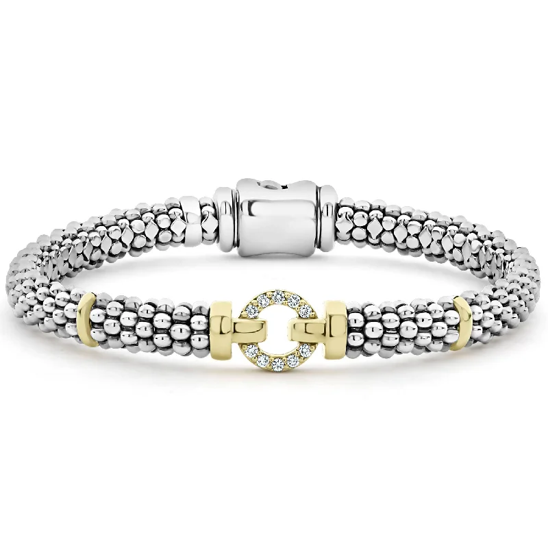 ladies braided bracelets-Enso Two-Tone Diamond Circle Caviar Bracelet | 6mm