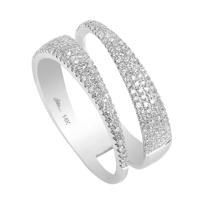 ladies adjustable gold rings-0.45CT Diamond Encrusted Swirl Stacked Ring Set In 14K White Gold