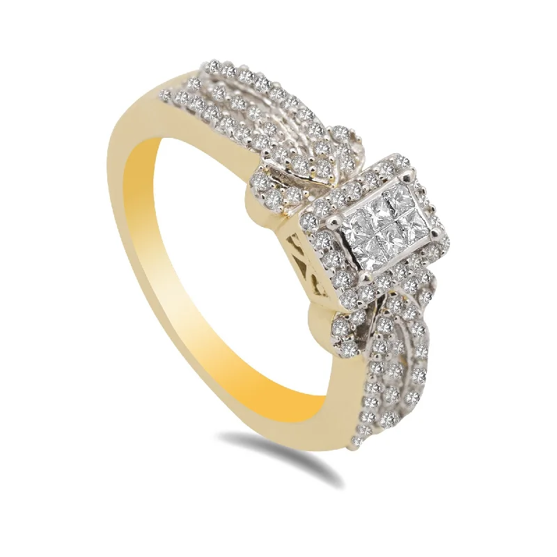 ladies floral rings-14K Two Tone Gold Art Deco Diamond Pavé Ring