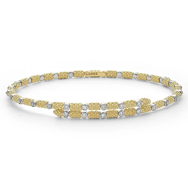 ladies tennis bracelets-Signature Caviar 18K Gold and Diamond Superfine Cuff Bracelet