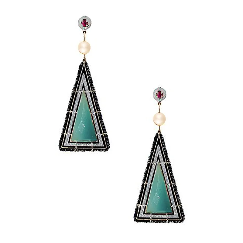 ladies fashion hoop earrings-Pyramid Chalcedony Drop Earrings