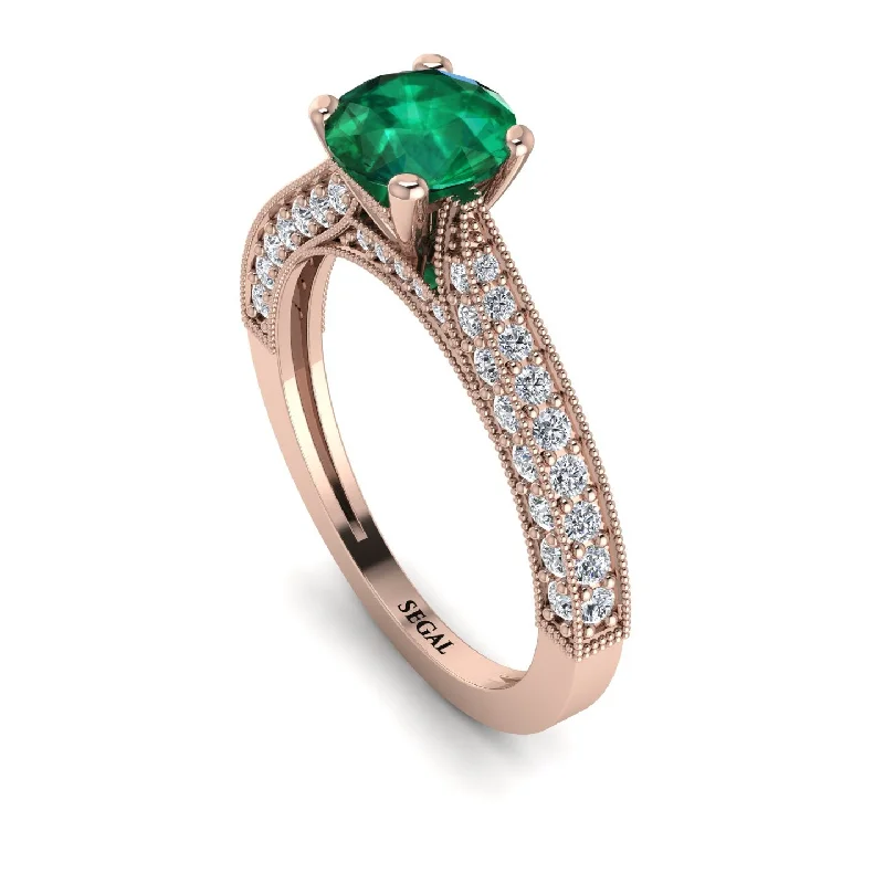 rose cut diamond ladies engagement rings-Classic Vintage Emerald Engagement Ring - Kathryn No. 5