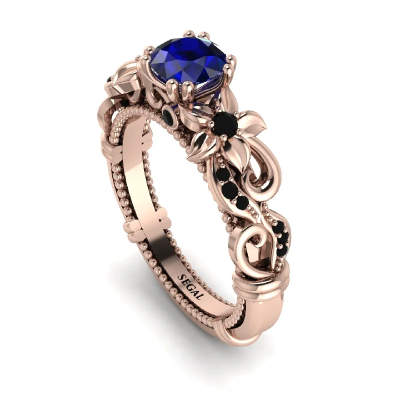 designer ladies engagement rings-Vintage Flower Openwork Gold Sapphire Engagement Ring - Ann No. 44