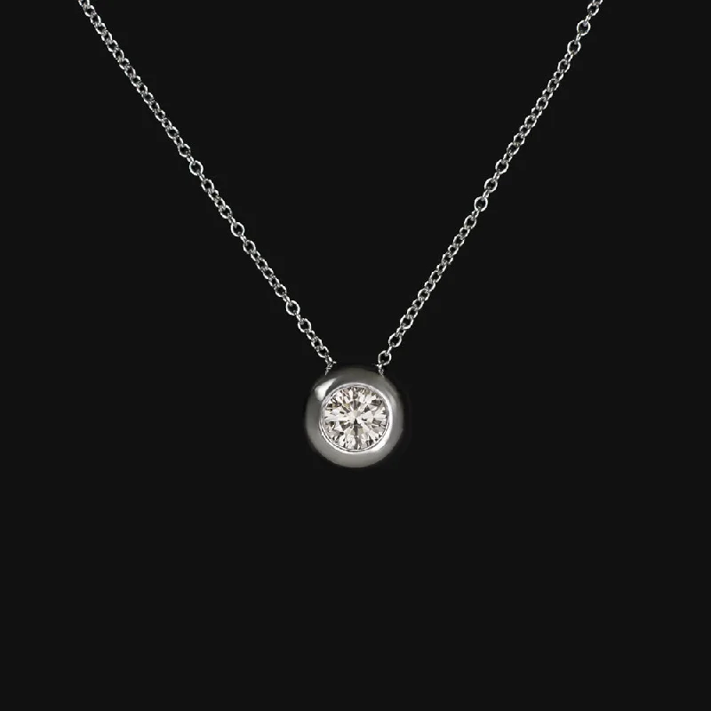 ladies gold necklaces-DIAMOND SOLITAIRE NECKLACE 1/2 CARAT ROUND 14k WHITE GOLD BEZEL DAINTY CHAIN