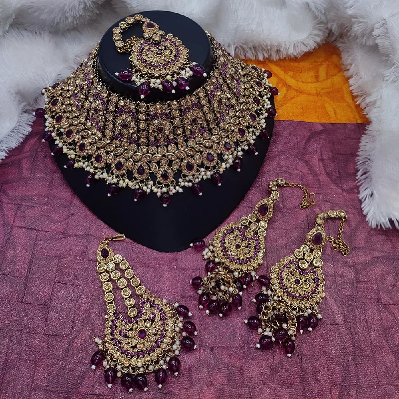 ladies luxury fashion necklaces-Lucentarts Jewellery Gold Plated Crystal Stone And Beads Necklace Set