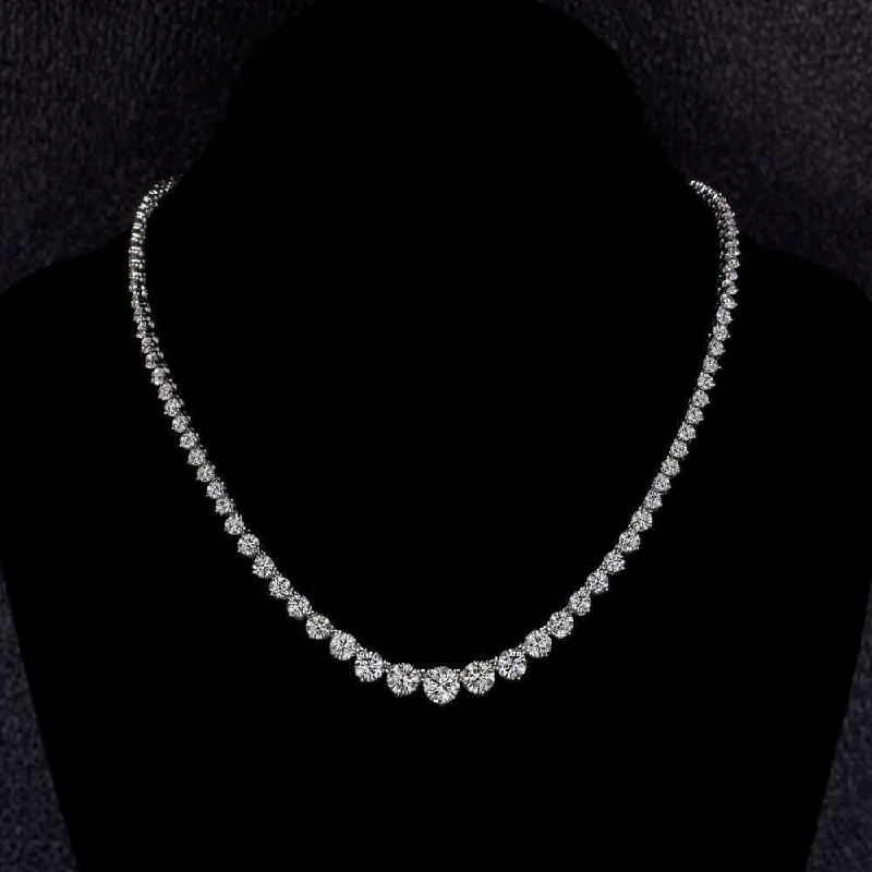 ladies long statement necklaces-15 CARAT LAB CREATED IDEAL CUT DIAMOND RIVIERA NECKLACE CLASSIC 14k WHITE GOLD