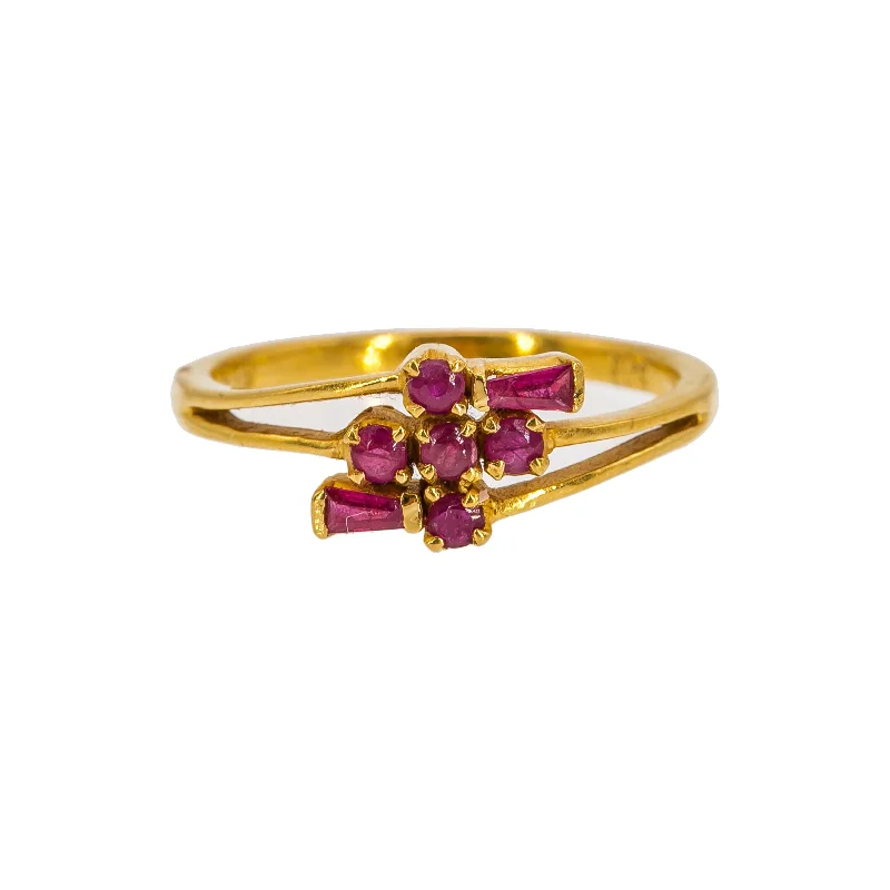 ladies adjustable gold rings-22K Yellow Gold Ruby Ring W/ Vintage Cluster Design