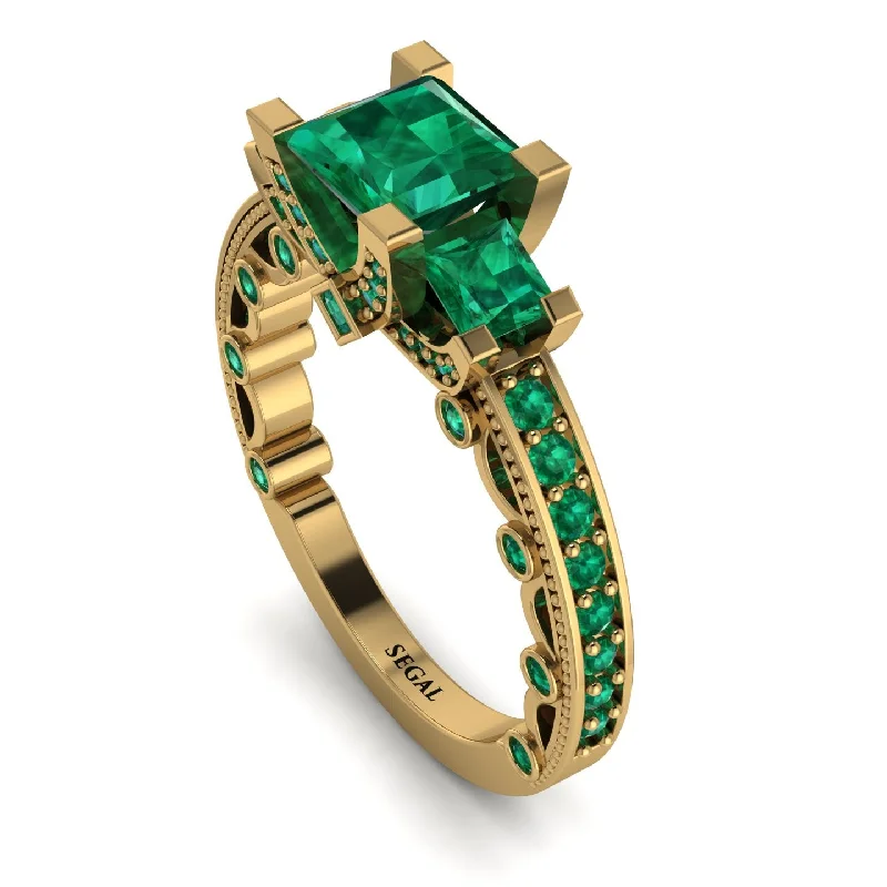 affordable custom ladies engagement rings-Modern Geometric Emerald Gold Engagement Ring - Beverly No. 19