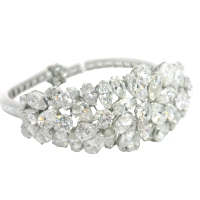 ladies crystal bangles for women-Platinum E. Ficcini 1950s Multi-Shape Diamond Bangle Bracelet