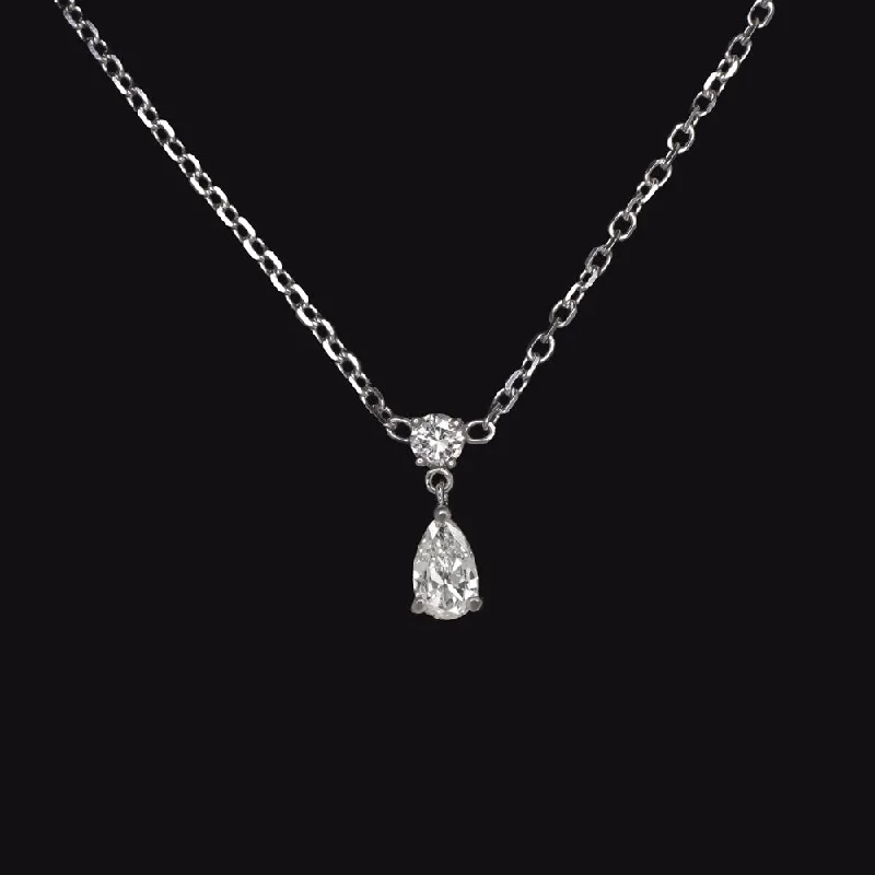 ladies fashion necklaces-NATURAL DIAMOND NECKLACE PEAR SHAPE PENDANT DROP 14k WHITE GOLD 0.60ct CLASSIC